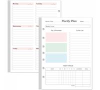 Weekly Planner Undated Refills - 52 Sheets/104 Pages Colorful Weekly Planner for A5 Binder, 7-Hole Punched, 100 gsm White Paper, 5.8" x 8.3"
