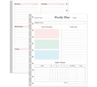 Weekly Planner Undated Refills - Letter Size 53 Sheets/106 Pages Colorful Weekly Planner for 11-Disc Discbound, TUL, 100 gsm White Paper, Lasts 1 Year, Undated, 8.5" x 11"