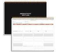 Weekly Productivity Planner - 8.5" x 11" Dashboard Notepad, 6 Focus Areas, Task Listing for Goals, Projects, Clients, Academics, or Meal Planning, 54 Weeks, Black