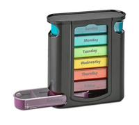 Weekly Stackable Pill Organizer, 4 Times A Day Pill Organizer Box Morning, Noon, Evening, and Bedtime,7 Stackable Compartments，Black casing