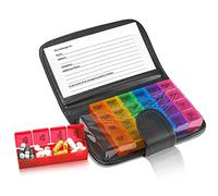 Weekly Travel Pill Organizer - Prescription and Medication Wallet Pill Box Reminder, a Extra Large Pill Container Dispenser Case, Caddy Organizer, for 4 Times A Day, 7 Days a Week, 7.5 x 4.5 Inches