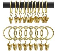 WeeksEight 100 Pack Gold Curtain Rings with Clips, Curtain Hooks Hangers Clip Rings for Hanging Drapes Bows Hat, Drapery Rings 1.26 in I D, Fits up to 1 in Diameter Curtain Rod.