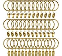 WeeksEight 40 Pack Gold Curtain Rings with Clips, Curtain Hooks Hangers Clip Rings for Hanging Drapes Bows Hat, Drapery Rings 1.5 in I D, Fits up to 1.2 in Diameter Curtain Rod.