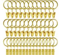 WeeksEight 44 Pack Gold Curtain Rings with Clips, Curtain Hooks Hangers Clip Rings for Hanging Drapes Bows Hat, Drapery Rings 1 in I D, Fits up to 5/8 in Diameter Curtain Rod.