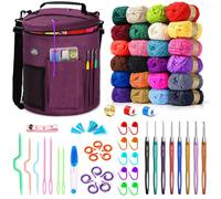 WEEKSUN 79 Pieces Crochet Set, Large Knitting Bag, Yarn Storage Organiser, Knitting and Crochet Accessories, Waterproof Crochet Bag, Crochet Kit for Beginners Includes Yarn in 24 Colours, Crochet Hook