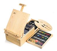 WEEKSUN Tabletop Easel Box Painting Set, 55 Pieces Acrylic Painting Set with Wood Box Easel, 24×12ML Acrylic Paints, 10 Acrylic Paintbrushes and other Art Supplies for Artists Hobbyist Beginners