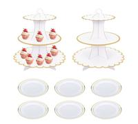 WEELOO Cake Stand 3-Tier, 2pcs Cupcake Dessert Rack Display Rack with Plates, Cardboard Circular Tower Cake Rack for Afternoon Tea, Birthdays, Mother'S Day, Parties