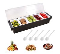 WEELOO Compartment Condiment Detachable Container with Lid, Detachable Pizza Toppings Condiment Dispenser Seasoning Box Fruit Box, Multifunctional Tray Dispenser Reusable Supply Container