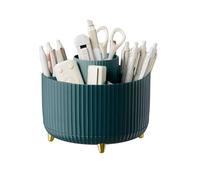 WEELOO Desk Organizer Pen Holder, Pen Storage Rack Box 360-Degree Rotating with Five Compartments, Stationery & Makeup Brush Office Organizer for Office School Home (Dark Green)