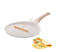 WEELOO Non Stick Crepe Pan, Pancake Pan Induction Hob Crepe Pan 24cm with Wooden Batter Spreader, Cast Die-Cast Aluminum Pan with Non-Stick Coating for Fried Eggs, Steak, Bacon & Sausages -White