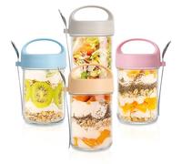 WEELOO Overnight Oats Jar Portable Containers with Lids and Spoon 410ml / 14.4oz 4 Pack, Reusable Overnight Oats Jars, Mason Jars for Yogurt Fruit, Salad, Dessert