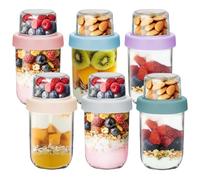 WEELOO Overnight Oats Jars with Lids, 100ML+500ML Dual-Layer Breakfast Pots, Glass Overnight Oat Container for Dry-Wet Separation, Mason Jar Yogurt Pot for Nuts Jelly Salad Grains Fruits (6)
