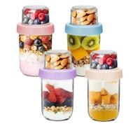 WEELOO Overnight Oats Jars with Lids, 100ML+500ML Dual-Layer Breakfast Pots, Glass Overnight Oat Container for Dry-Wet Separation, Mason Jar Yogurt Pot for Nuts Jelly Salad Grains Fruits (4)
