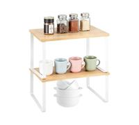 WEELOO Set of 2 Wood & Metal Spice Rack, Stackable Kitchen Cupboard Organiser, Expandable Spice Holder, Cupboard Storage Rack for Countertop, Pantry, Space-Saving (Brown)