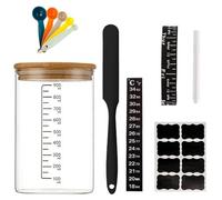 WEELOO Sourdough Starter Jar Kit, Dough Fermentation Container with Date, Wooden Lid Scale Temperature Gauge, Temperature Sticker, Time Belt, Measuring Spoon, Silicone Scraper, Stickers & Pen