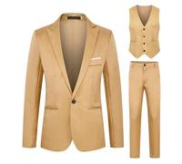 Ween Charm Mens Suit Fashion Slim Fit Color Classic Single Leisure Three Piece Suit Suits for Men Wool (Khaki, L)