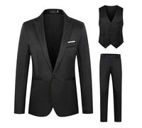 Ween Charm Mens Suit Fashion Slim Fit Color Classic Single Leisure Three Piece Suit Suits for Men Wool (Black, XXL)