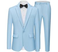 WEEN CHARM Men's Suits Slim Fit 2 Piece One Button Blazer Jacket Wedding Prom Tuxedo Pants Set, Light Blue, M