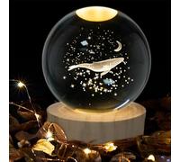 WEENEO 3D Whale Crystal Ball Night Light,3.15 Inch Glass Ball Figurine Lamp with Wooden Base,USB Powered,Unique Moon and Star Decorative Crystal Balls for Women Mom,Birthday Kids Gifts