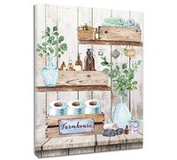 WEENEO Farmhouse Vintage Wall Art Sage Green Eucalyptus Leaf on Rustic Retro Wood Canvas Prints Wooden Framed Watercolor Botanical Artwork for Bathroom Living Room Bedroom Wall Decor,12x16 Inch