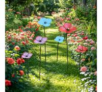 WEENINE 2pcs Classic Metal Garden Stakes with Colorful Poppy Flowers - Outdoor Yard Decor for Spring and Summer, Durable Weather-Resistant Design, Garden Decorations Sculptures (Purple)