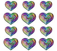 Weenkeey 12 Pcs Heart Sequin Patches Love Heart Sew On Appliques Bling Heart Shape Embroidered Patches for Dress Jeans Jackets Hats Bags Shoes - 2 Sizes Colour