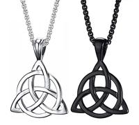 Weenkeey 2 Pcs Celtic Knot Necklace Irish Triangle Circle Amulet Pendant Necklace Gothic Punk Rock Hip Hop Jewish Star Pendant Necklace for Men - Black Silver