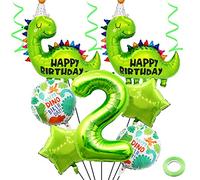 Weenkeey 2nd Dinosaur Birthday Balloons Big Cute Dinosaur Aluminum Foilballoon Number 2 Mylar Balloon for Dino Themed Party Boys Girls Birthday Decor - Green