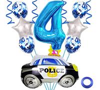 Weenkeey 4th Police Car Birthday Balloons Giant Police Car Aluminum Foilballoon Number 4 Mylar Balloon for Police Party Boys Birthday Decor - Blue