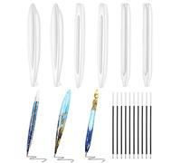 Weenkeey 6 Pcs Pen Resin Molds Ballpoint Pen Silicone Mold Pen Shape Resin Casting Molds with 10 Pcs Ink Pen Refillsfor DIY Pen Crafts