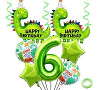 Weenkeey 6th Dinosaur Birthday Balloons Big Cute Dinosaur Aluminum Foilballoon Number 6 Mylar Balloon for Dino Themed Party Boys Girls Birthday Decor - Green