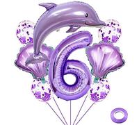 Weenkeey 6th Dolphin Birthday Balloons Giant Dolphin Aluminum Foil Balloon Number 6 Mylar Balloon Ocean Animals Balloons for Ocean Theme Party Supplies Girls Birthday Décor - Purple