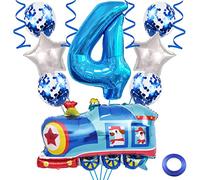 Weenkeey Birthday Balloon & Train 4th Anniversary Decor - Giant Aluminum Foilballoon Number 4 Mylar Balloon for Railroad Party Boys