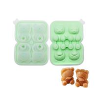 Weenwill Ice Cube Tray,Silicone Ice Cube Trays with Lid 4 Cavity 3D Bear Shape Ice Cube Moulds Fun Bear Shaped Ice Cubes Mold for Whiskey,Chocolate,Ice Cream,Candy(Green)