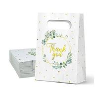 WEEPA 24 Pcs Oh Baby Sage Greenery Paper Gift Bags Eucalyptus Leaf Goodie Bags Gold Foil White Paper Bag for Gender Reveal Baby Shower Party Decorations