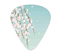 Weeping Flower Guitar Picks Picks 12 Pack with Thin Box,Freshly ing Cherry Blossom Branches with Flower Buds,Special Guitar Plectrums Gift Set for Guitarist,Pale Pink Blue