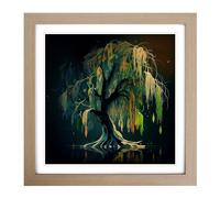 Weeping Willow Abstract Art Framed Wall Art Print, Ready to Hang Picture for Living Room Bedroom Home Office, Oak 18 x 18 Inch (45 x 45 cm)