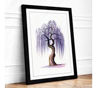 Weeping Willow at Dusk Botanical Framed Wall Art Print A1 (84.1×59.4cm) Black, Wall Decor for Living Room, Bedroom, Office & Home, Ready to Hang, Art Gift