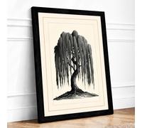 Weeping Willow Botanical Framed Wall Art Print A2 (59.4×42cm) Black, Wall Decor for Living Room, Bedroom, Office & Home, Ready to Hang, Art Gift