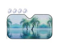 Weeping Willow Car Windshield Sunshade - Fits Cars, SUVs, Trucks, Automotive Sun Screen, White, 55 X 30in