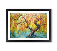 Weeping Willow Tree Abstract Framed Wall Art Print, Ready to Hang Picture for Living Room Bedroom Home Office, Black A2 (66 x 48 cm)