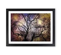 Weeping Willow Tree In Abstract Modern Art Framed Wall Art Print, Ready to Hang Picture for Living Room Bedroom Home Office Décor, Black A2 (64 x 46 cm)