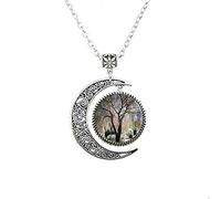 Weeping Willow Tree Moon Necklace Tree Jewelry Glass Photo Cabochon Necklace