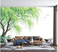 Weeping Willows Birds Photo Wallpaper Wall Mural 250x175cm, 3D Panoramic Photo Wallpaper Wall Mural - Minimalist Natural Illustration Style Silk Poster for Bedroom Living Room Background Decor Poster
