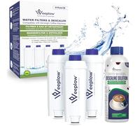 Weeplow 3 Water Filters & 300 ml Descaler - Compatible Replacement for DeLonghi Water Filter for Coffee Machines - DLSC002, Magnifica, Dinamica, Autentica, Primadonna, ECAM Esam ETAM Series Machines