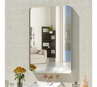 WEER 20 x 30 Inch Brushed Nickel Brushed Silver Metal Frame Rounded Rectangle Silver Bathroom Vanity Mirror Tempered Glass Rustproof Hanging