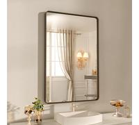 WEER 22x30 Inch Bronze Bathroom Mirror for Vanity, Brushed Bronze Metal Frame Rounded Rectangle Mirror with Tempered Glass, Anti-Rust (Horizontal/Vertical)