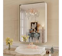 WEER 22X30 Inch Brushed Nickel Bathroom Mirror, Brushed Silver Metal Frame Mirror, Rounded Rectangle Silver Bathroom Vanity Mirror, Tempered Glass, Anti-Rust, Hangs Horizontally or Vertically