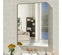 WEER 24X32 Inch Brushed Nickel Bathroom Mirror, Brushed Silver Metal Frame Mirror, Rounded Rectangle Silver Bathroom Vanity Mirror, Tempered Glass, Anti-Rust, Hangs Horizontally or Vertically