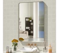 WEER 24X36 Inch Brushed Nickel Bathroom Mirror, Brushed Silver Metal Frame Mirror, Rounded Rectangle Silver Bathroom Vanity Mirror, Tempered Glass, Anti-Rust, Hangs Horizontally or Vertically